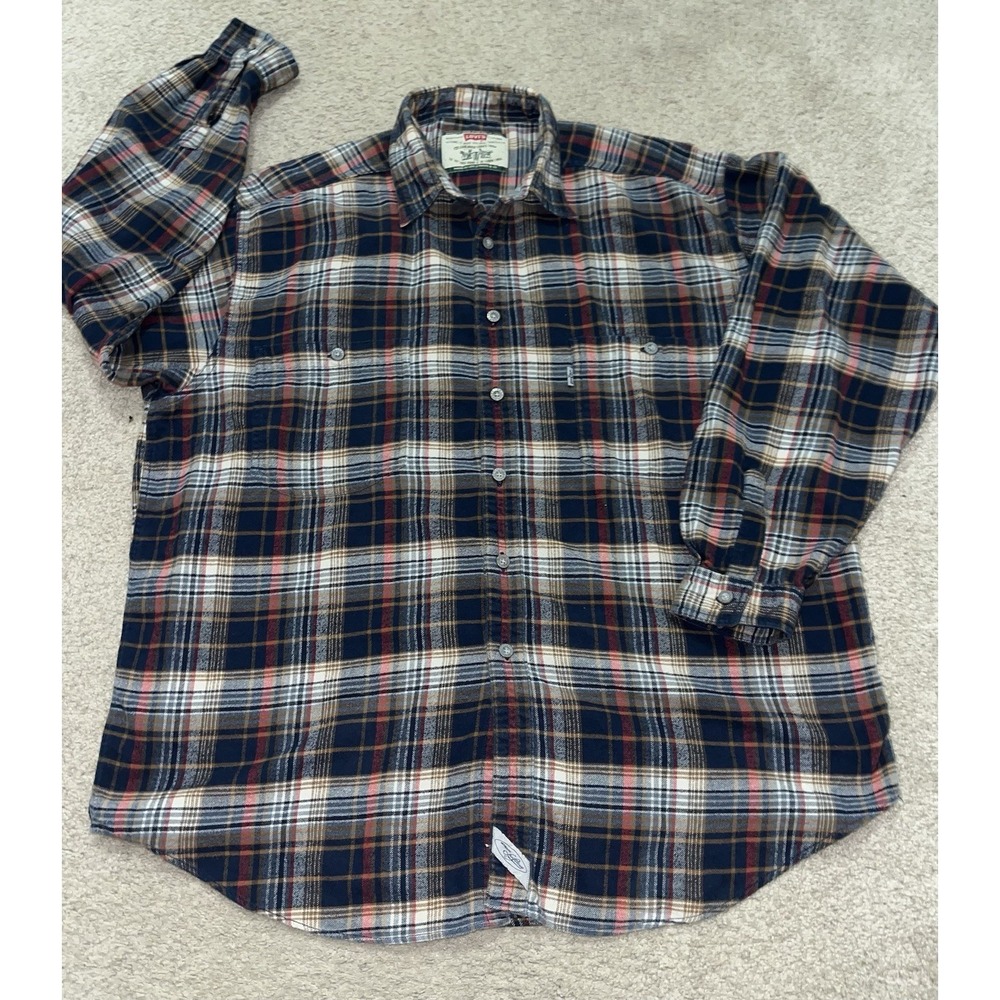 Vintage Levi's Plaid Navy Blue And Red 90S Extra Large